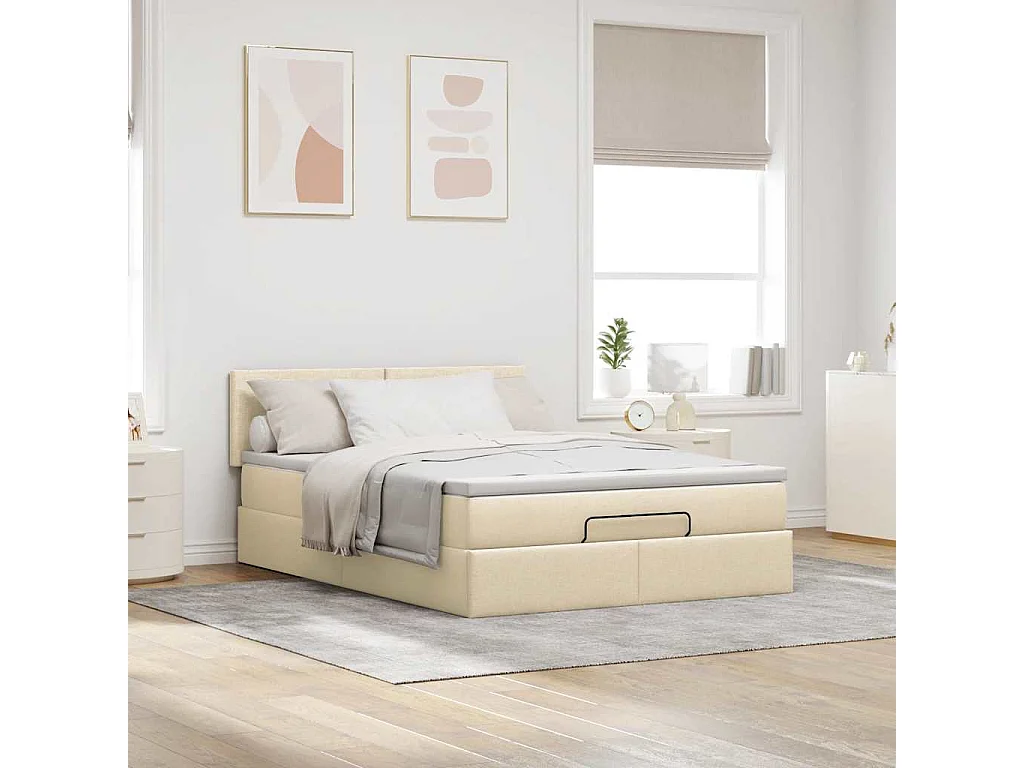 Cama otomana com colchão tecido creme 140x190 cm