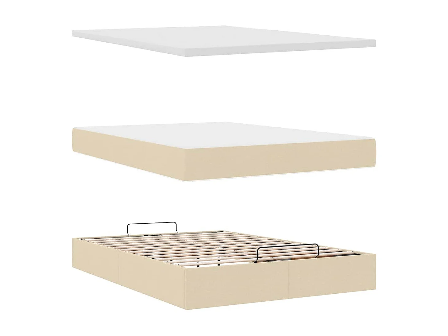 Cama otomana com colchão tecido creme 140x190 cm