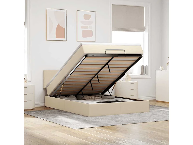 Cama otomana com colchão tecido creme 140x190 cm