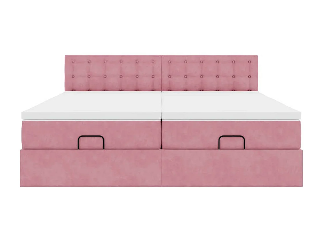Cadre de lit ottoman avec matelas rose 160x200 cm velours