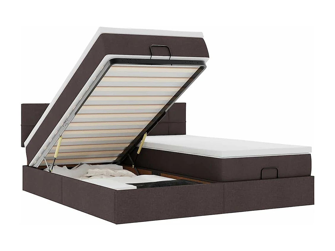 Cadre de lit ottoman avec matelas marron foncé 160x200 cm tissu