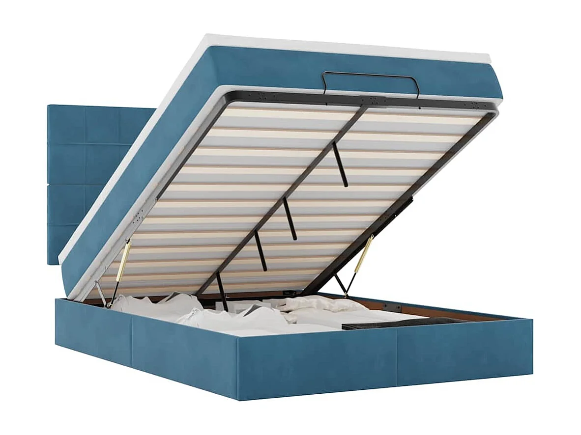Cadre de lit ottoman avec matelas bleu foncé 140x200 cm velours