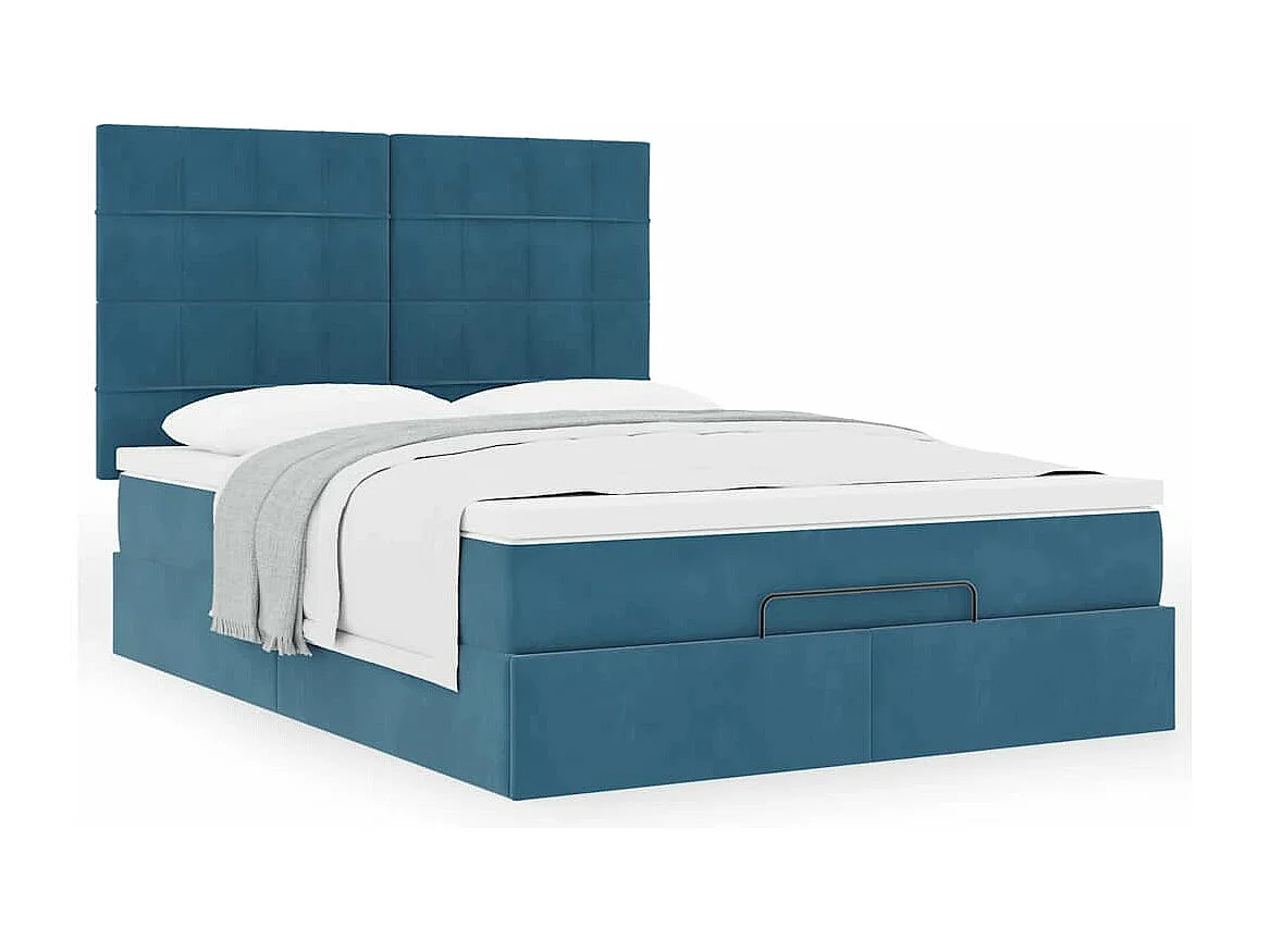 Cadre de lit ottoman avec matelas bleu foncé 140x200 cm velours