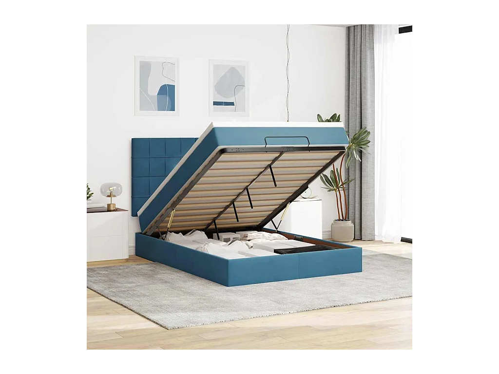 Estructura de cama otomana con colchones azul oscuro 140x200 cm
