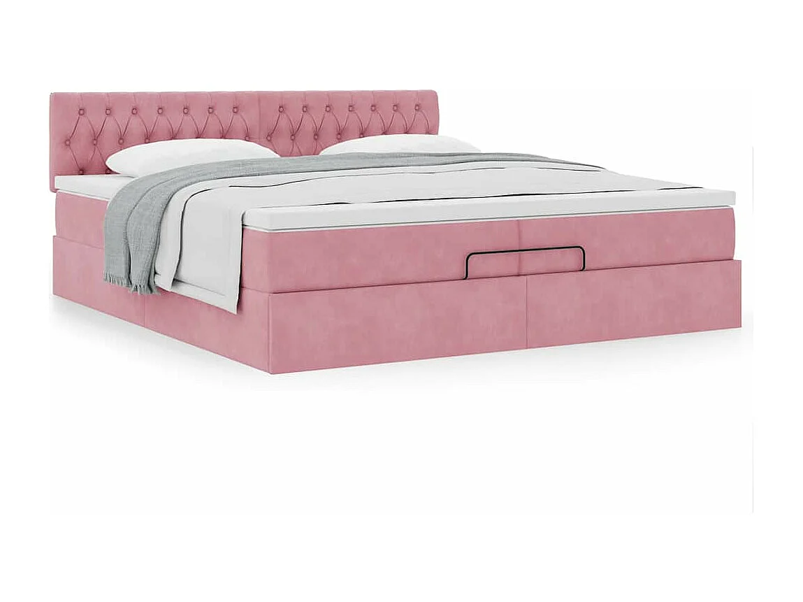 Cadre de lit ottoman avec matelas rose 200x200 cm velours