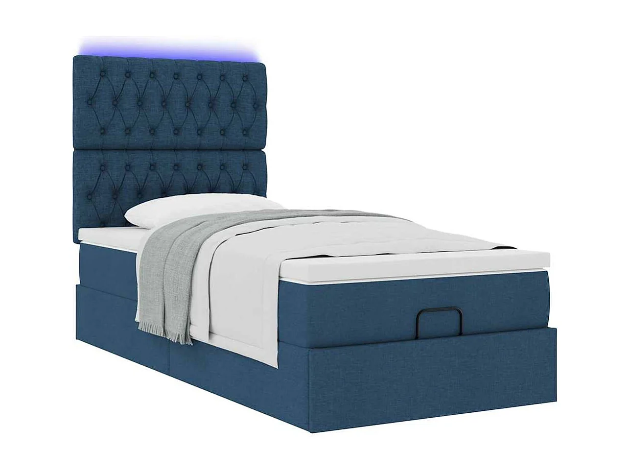 Cadre de lit ottoman avec matelas bleu 80x200 cm tissu
