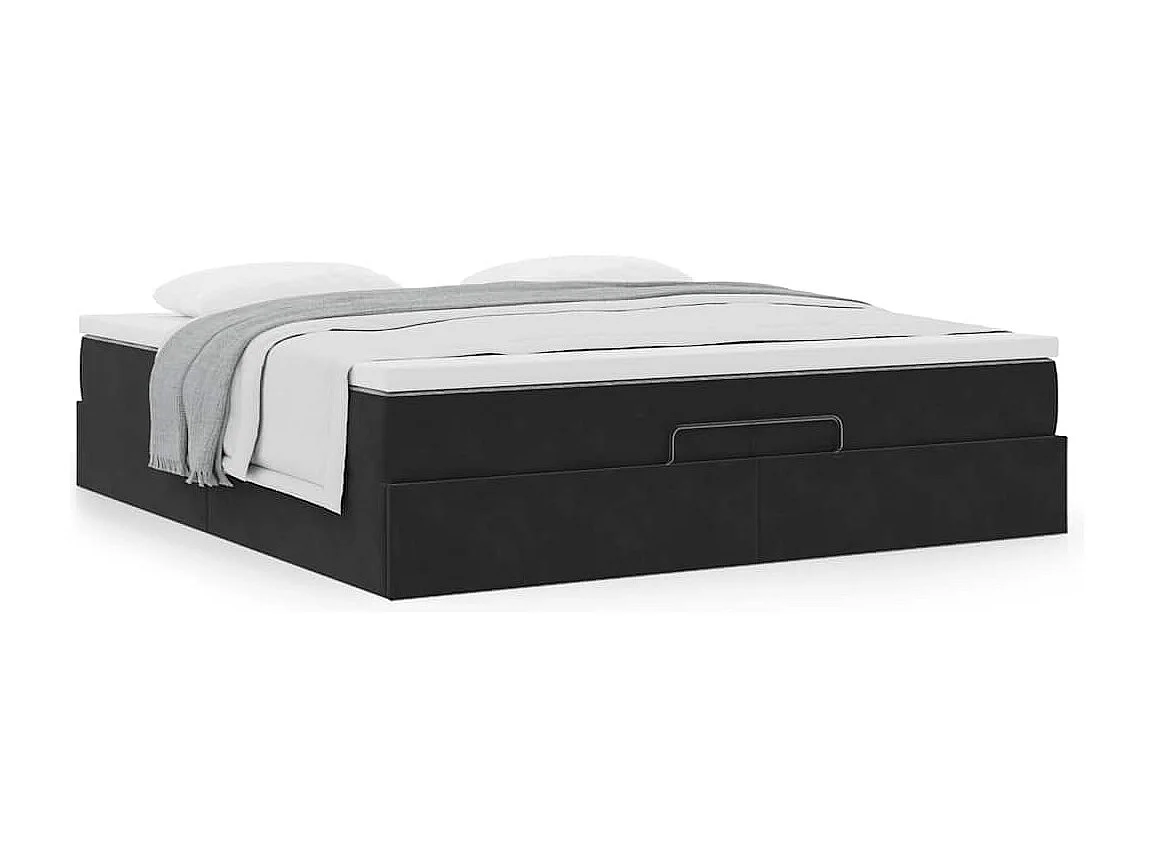 Cadre de lit ottoman avec matelas noir 200x200cm velours