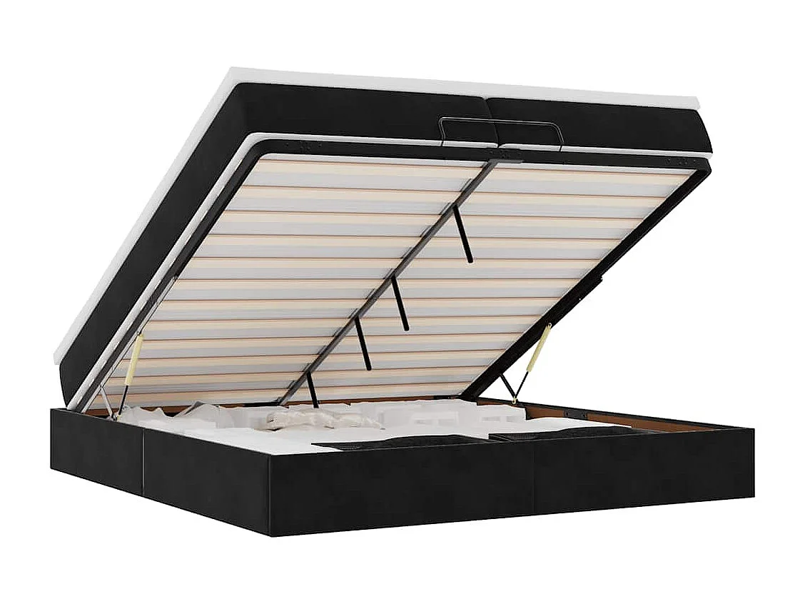 Estrutura de cama otomana com colchões 200x200cm veludo preto
