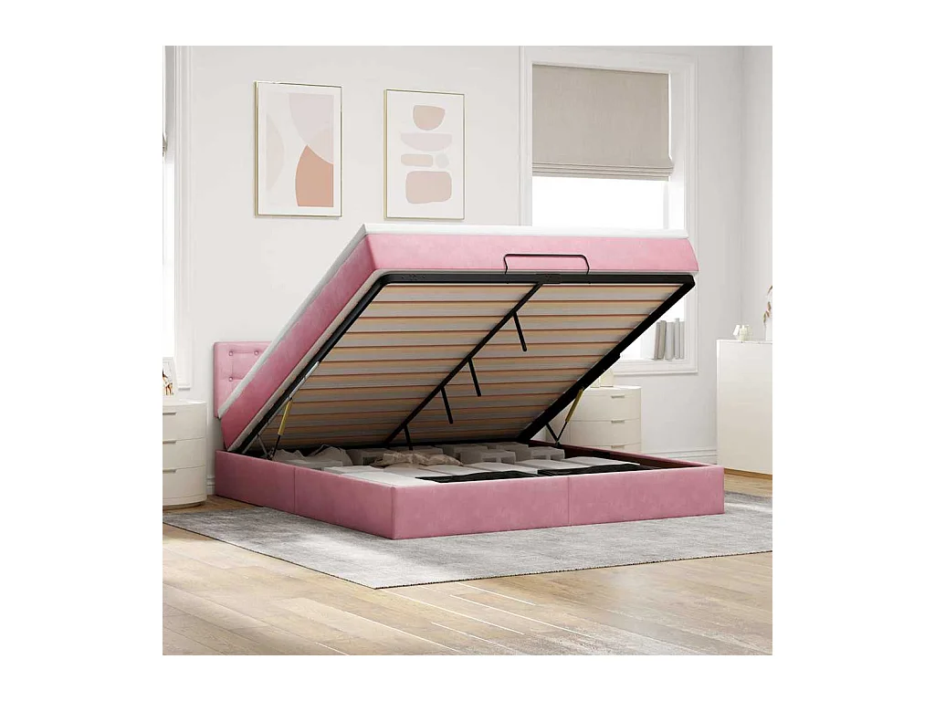 Estrutura de cama otomana com colchão 160x200 cm veludo rosa