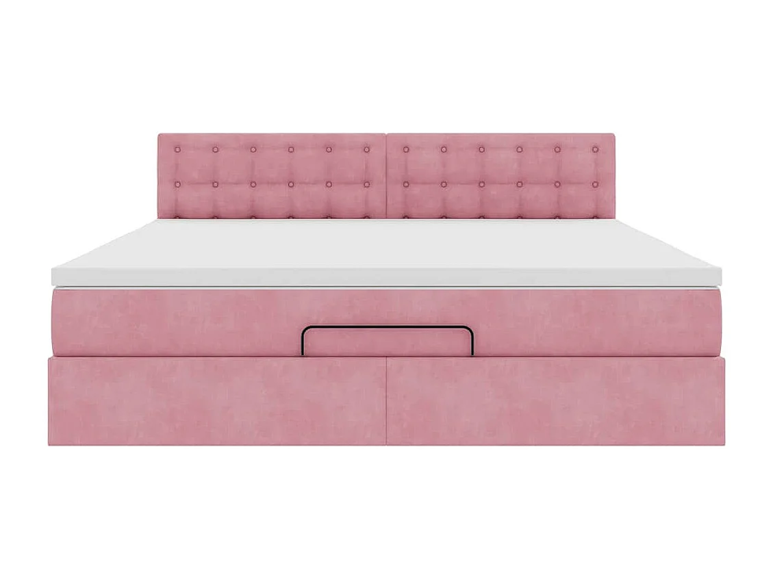 Estructura cama otomana con colchón terciopelo rosa 160x200 cm