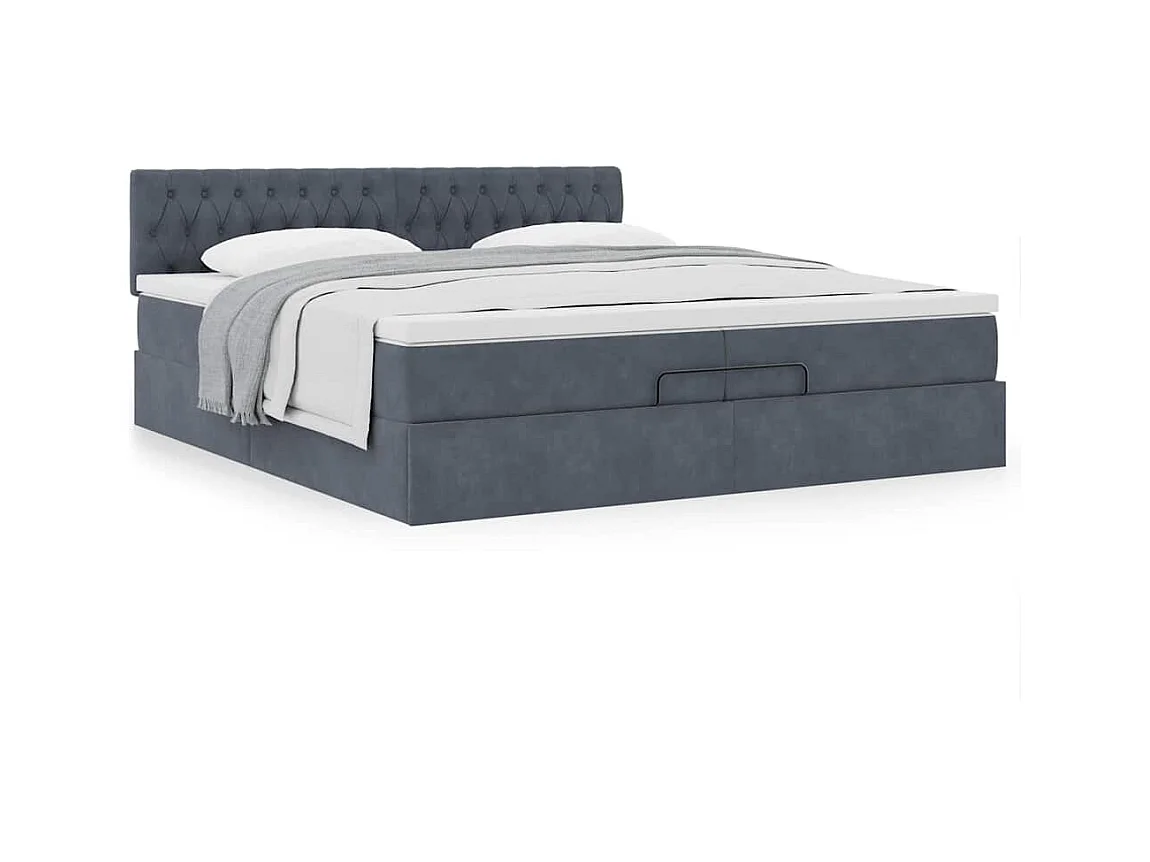 Cadre de lit ottoman avec matelas gris foncé 200x200 cm velours