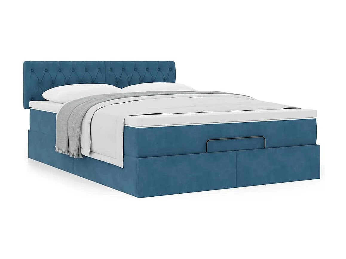 Ottoman bed met matras 140x200cm fluweel donkerblauw