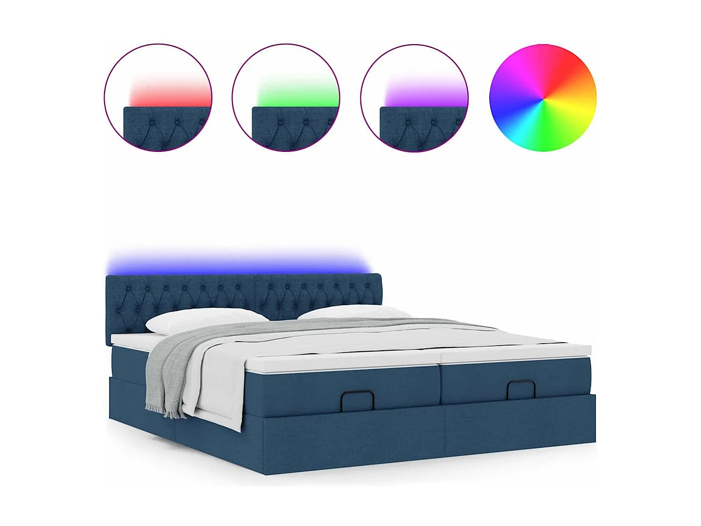 Cadre de lit ottoman avec matelas bleu 160x200 cm tissu