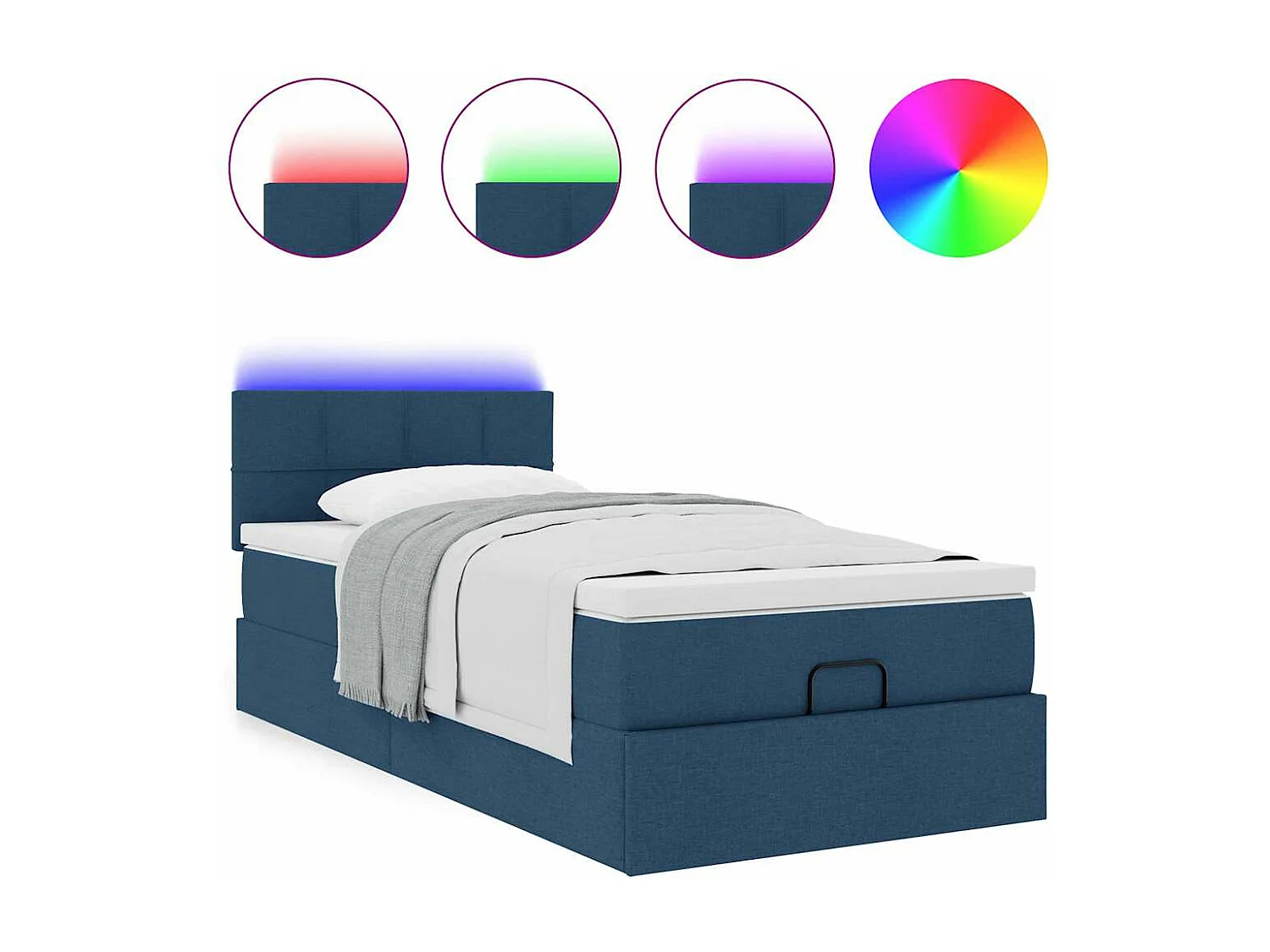 Estructura de cama otomana con colchón tela azul 80x200cm