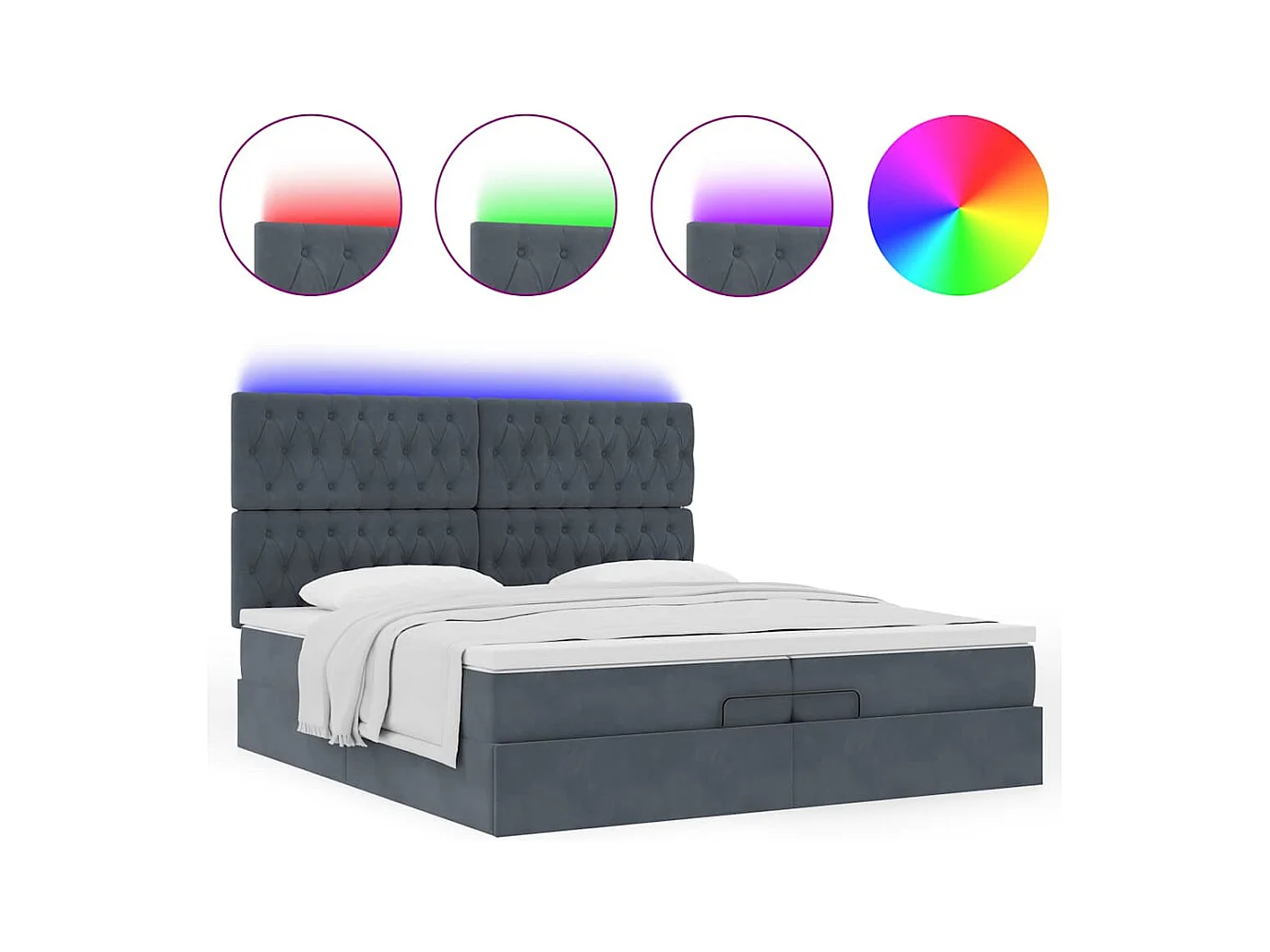 Cadre de lit ottoman avec matelas gris foncé 200x200 cm velours