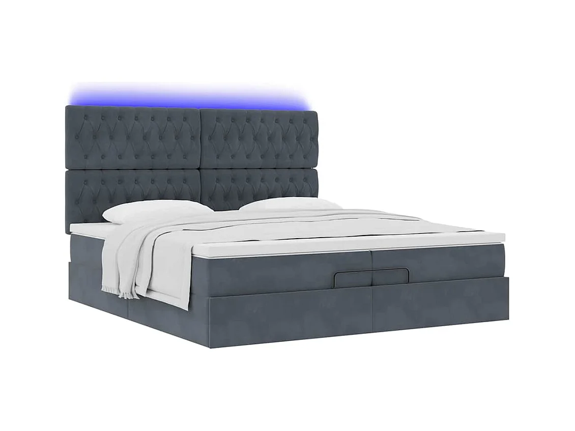 Cadre de lit ottoman avec matelas gris foncé 200x200 cm velours
