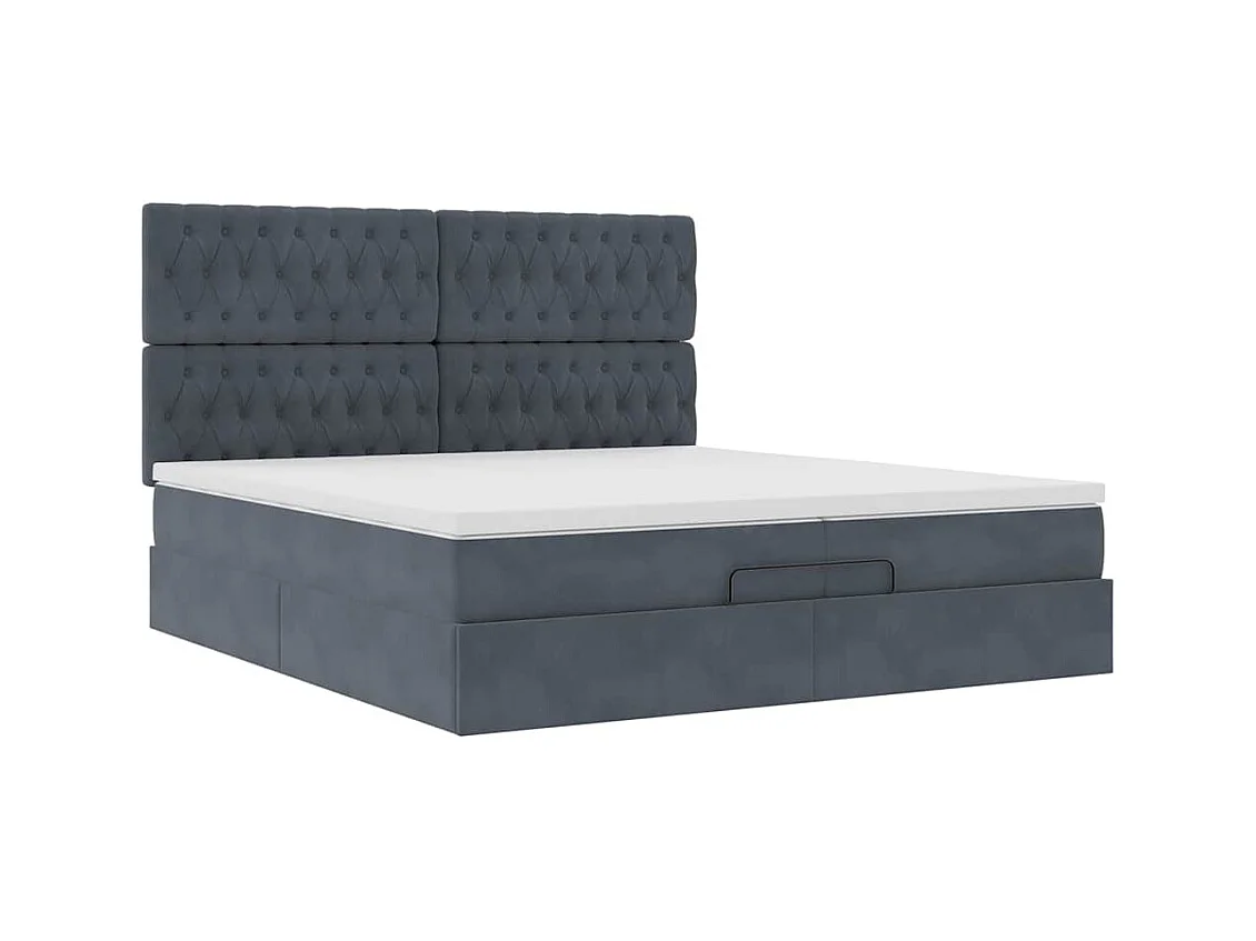 Cadre de lit ottoman avec matelas gris foncé 200x200 cm velours