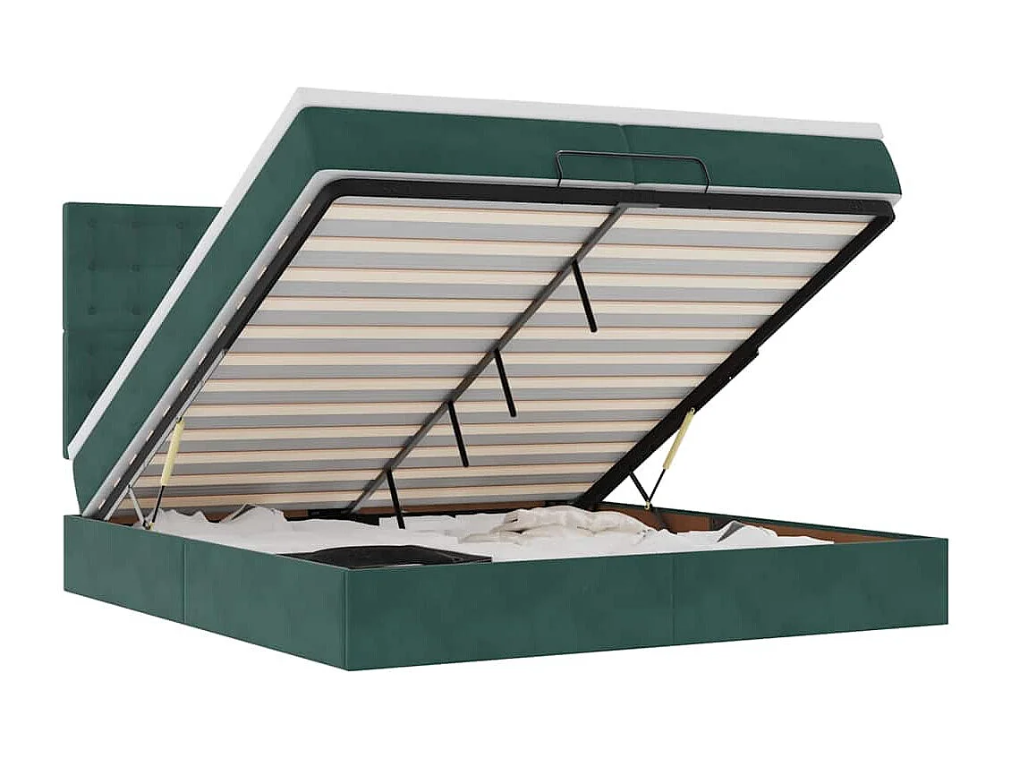 Cadre de lit ottoman avec matelas vert foncé 200x200 cm velours
