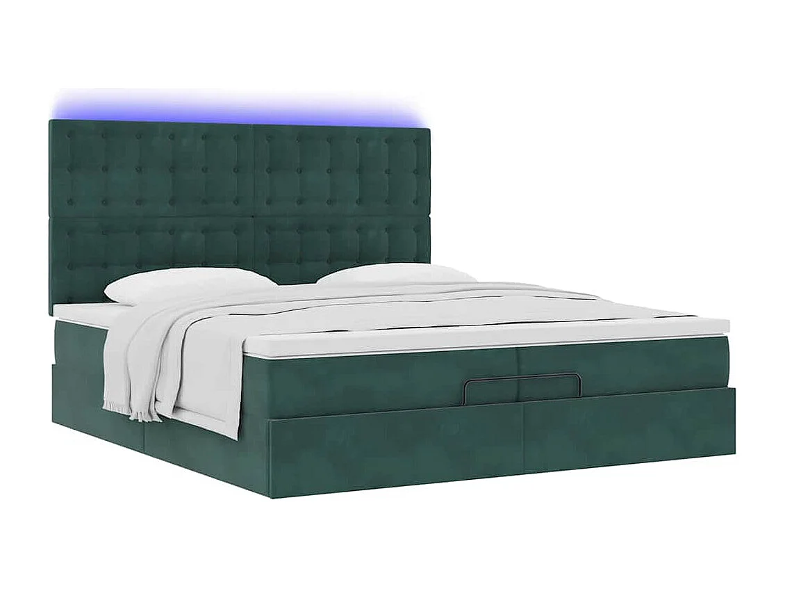 Cadre de lit ottoman avec matelas vert foncé 200x200 cm velours