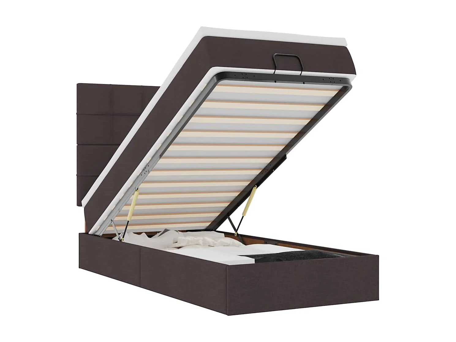 Estructura cama otomana colchón tela marrón oscuro 80x200cm