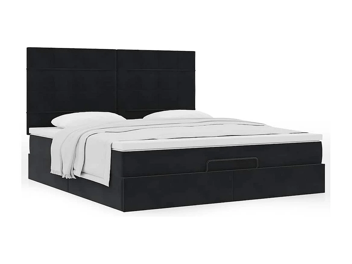 Cadre de lit ottoman avec matelas noir 200x200cm velours