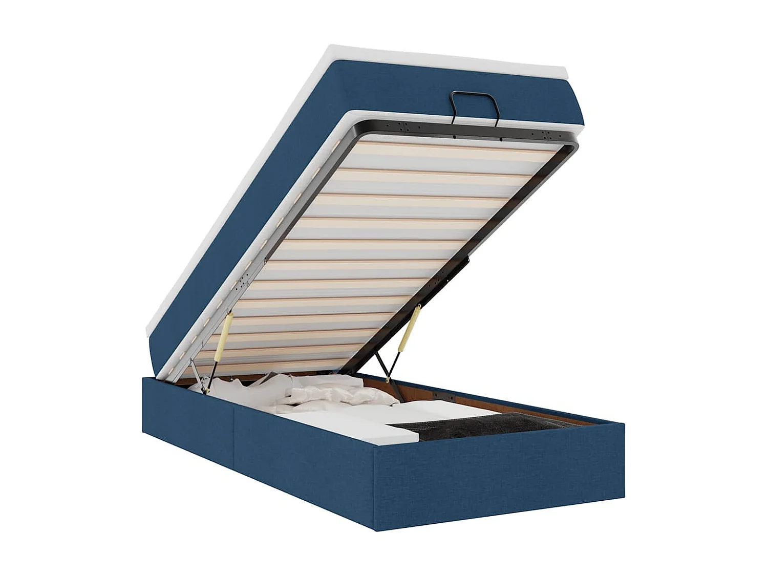 Cadre de lit ottoman avec matelas bleu 80x200 cm tissu