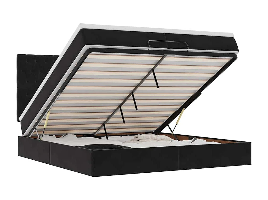 Cadre de lit ottoman avec matelas noir 200x200cm velours