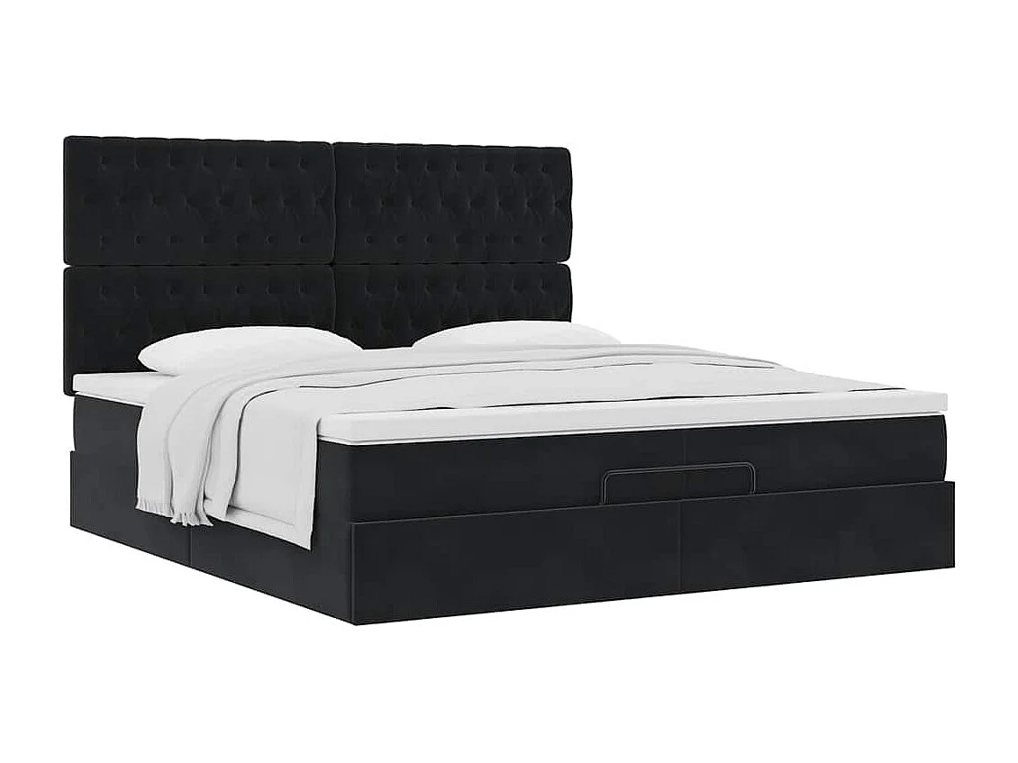 Cadre de lit ottoman avec matelas noir 200x200cm velours