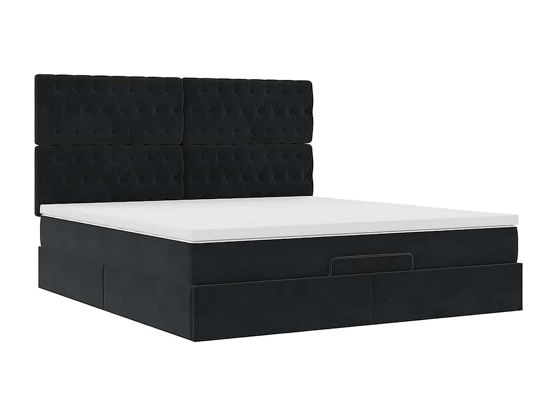 Cadre de lit ottoman avec matelas noir 200x200cm velours