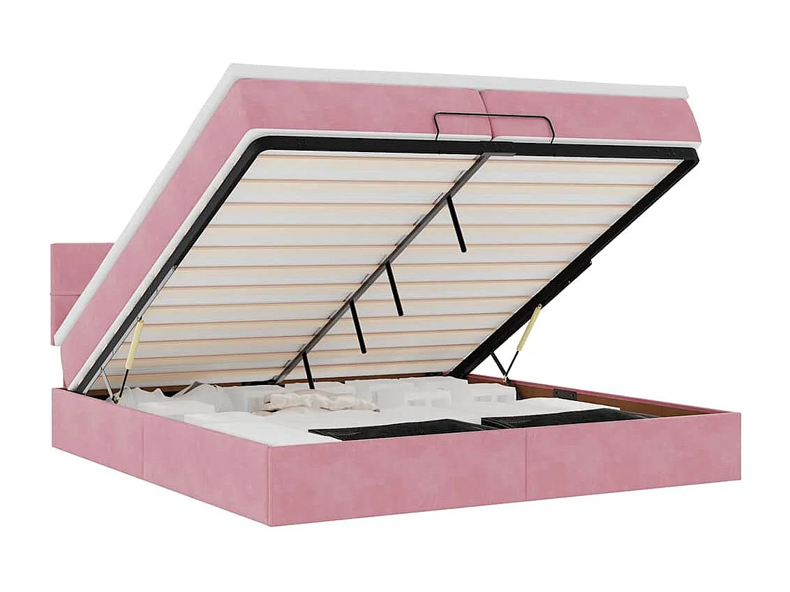 Estructura cama otomana con colchón terciopelo rosa 200x200 cm