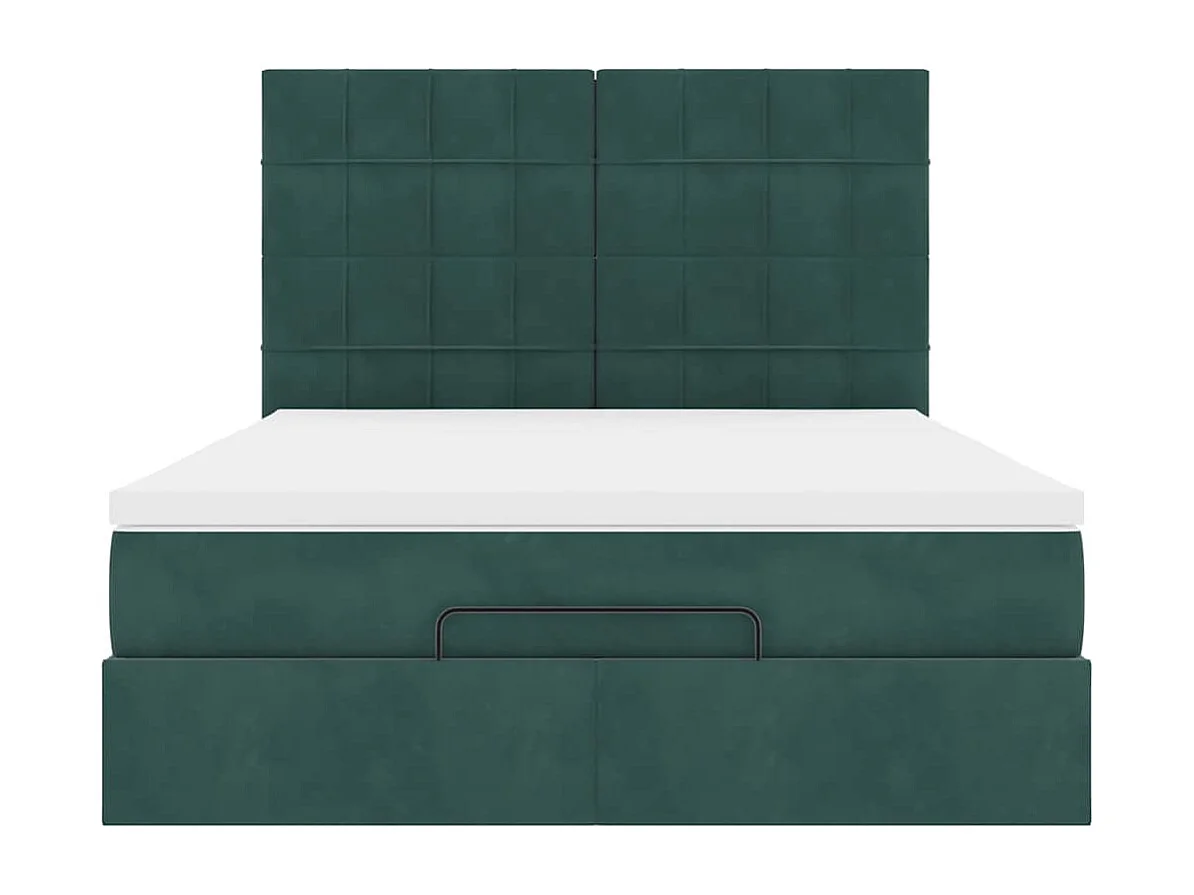 Estructura cama otomana colchones terciopelo verde oscuro