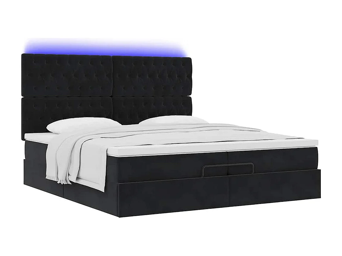 Cadre de lit ottoman avec matelas noir 200x200cm velours