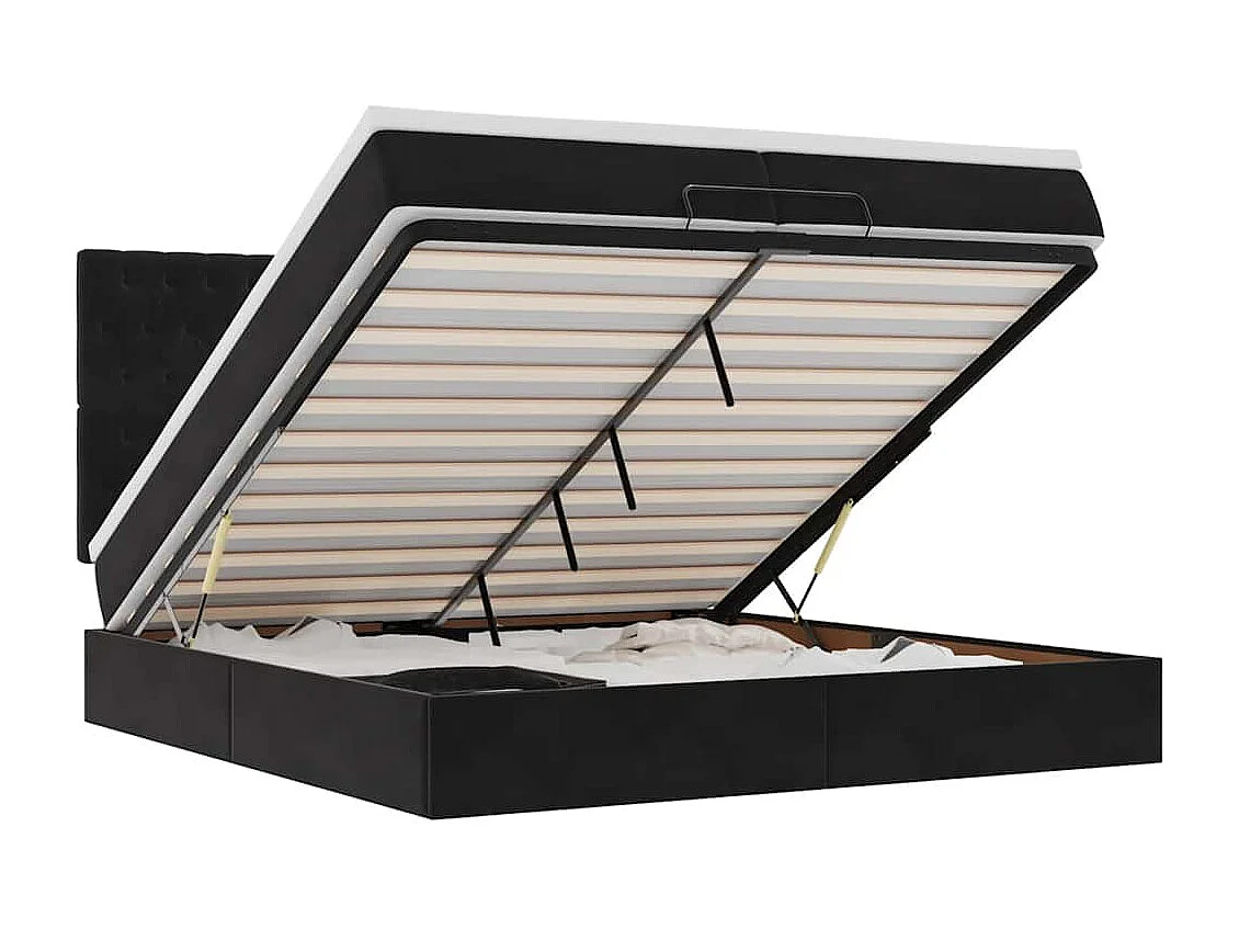 Cadre de lit ottoman avec matelas noir 200x200cm velours