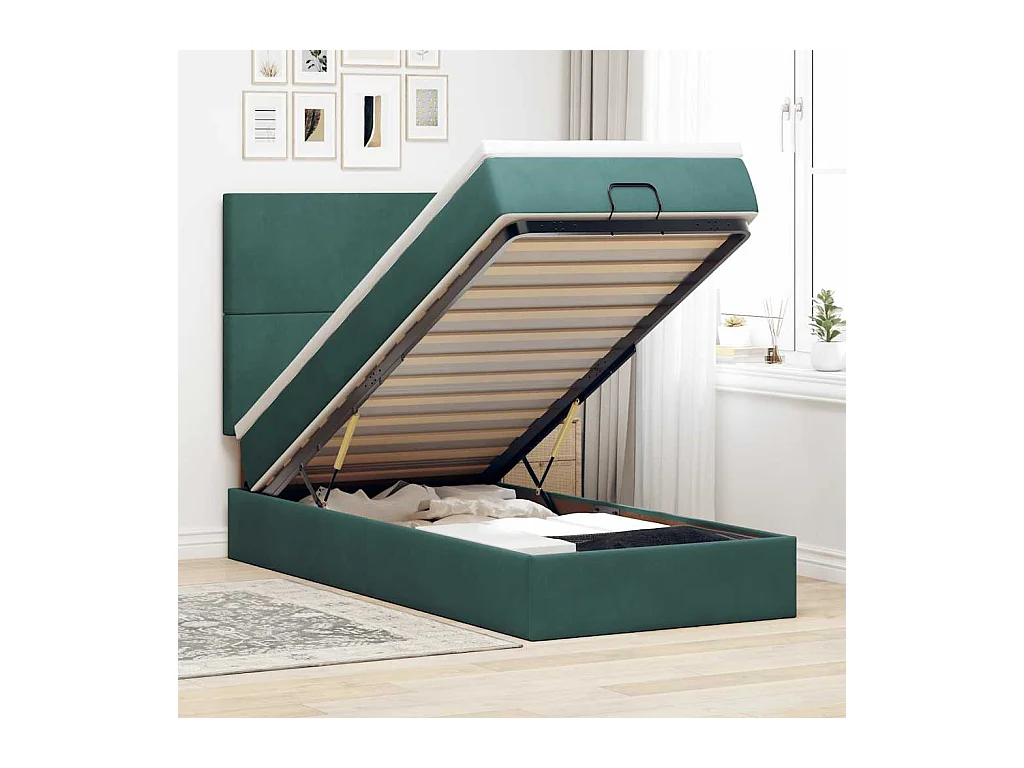 Cadre de lit ottoman avec matelas vert foncé 140x190 cm velours