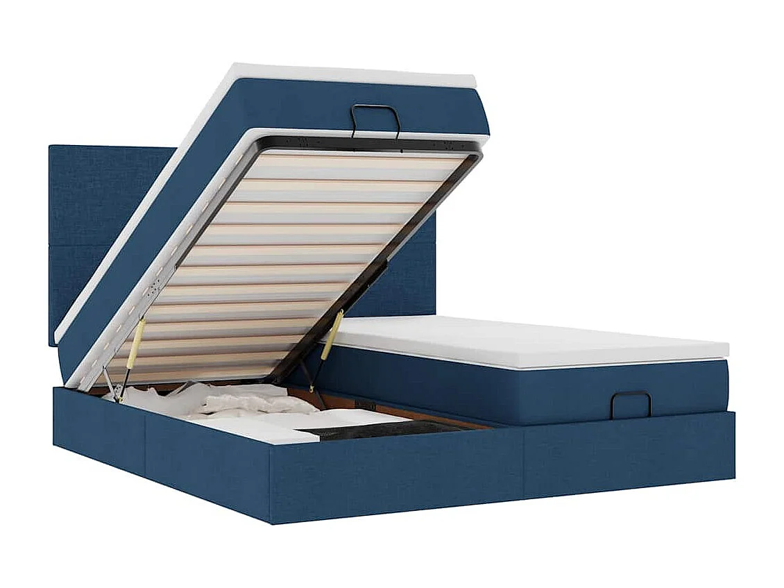 Cadre de lit ottoman avec matelas bleu 160x200 cm tissu