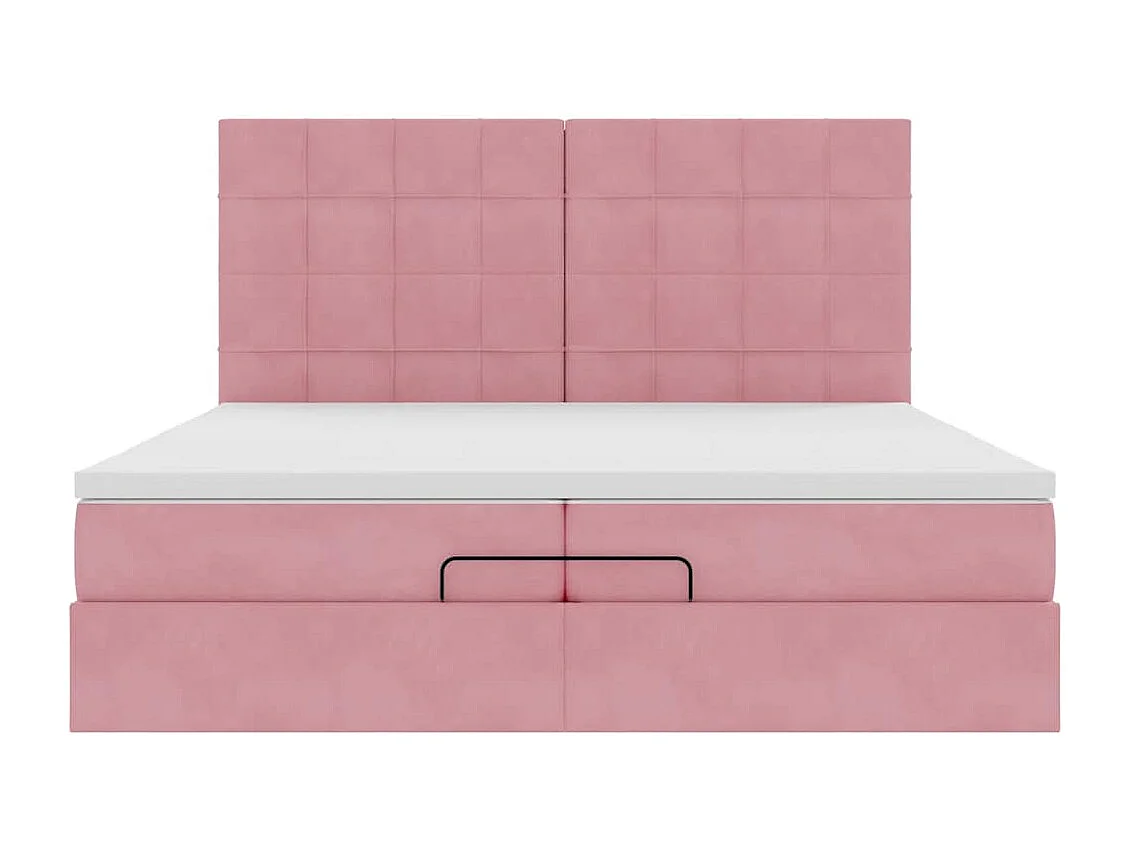 Cadre de lit ottoman avec matelas rose 200x200 cm velours
