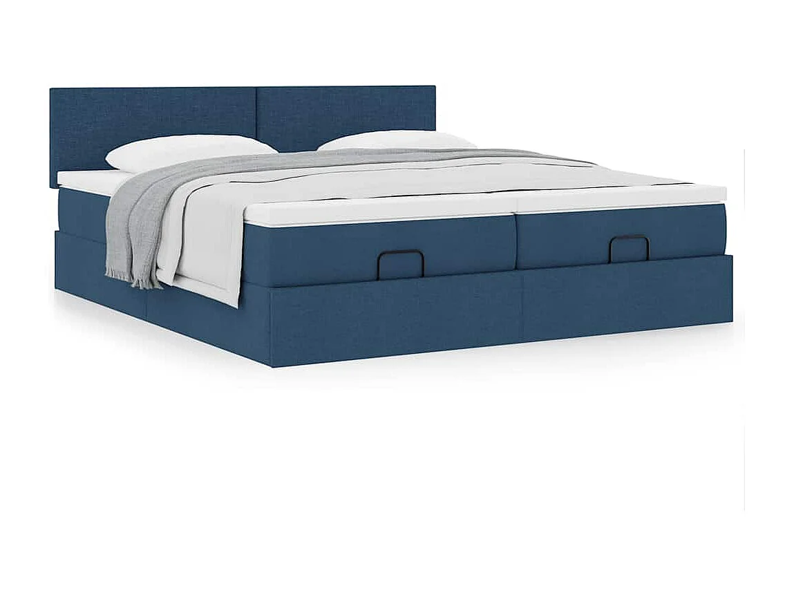 Cadre de lit ottoman avec matelas bleu 160x200 cm tissu
