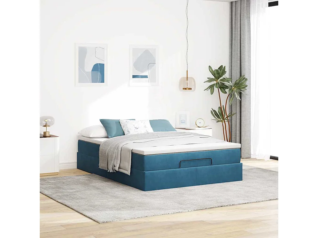 Ottoman bed met matras 140x200cm fluweel donkerblauw