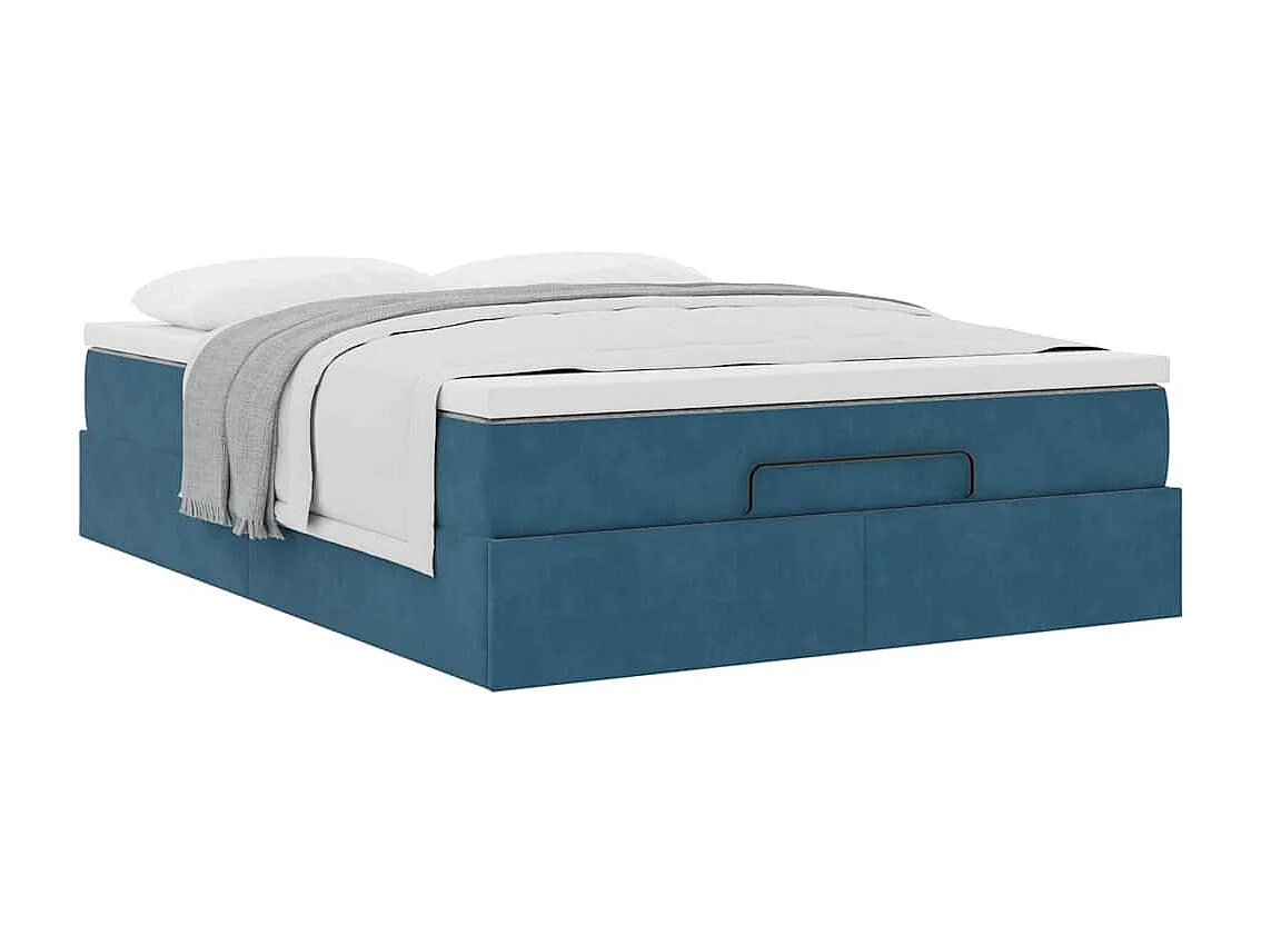 Cadre de lit ottoman avec matelas bleu foncé 140x200 cm velours