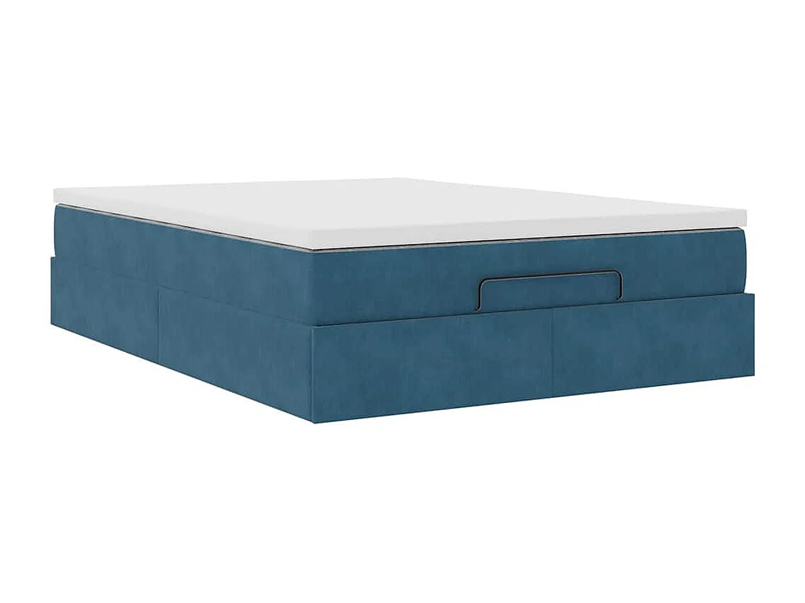 Cadre de lit ottoman avec matelas bleu foncé 140x200 cm velours