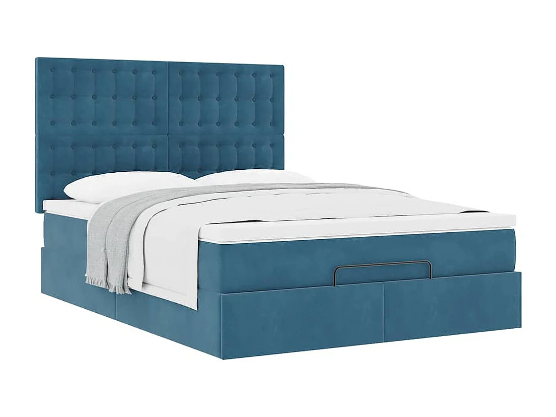 Cadre de lit ottoman avec matelas bleu foncé 140x200 cm velours