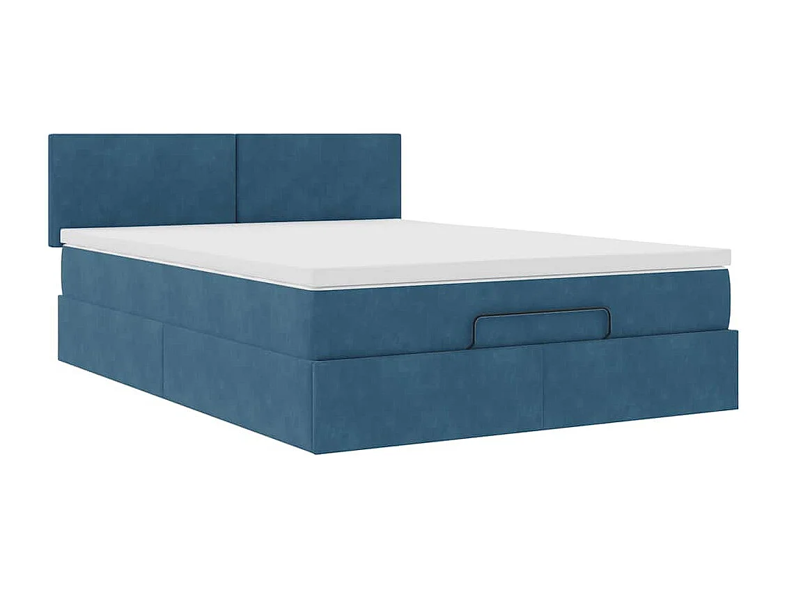 Cadre de lit ottoman avec matelas bleu foncé 140x200 cm velours