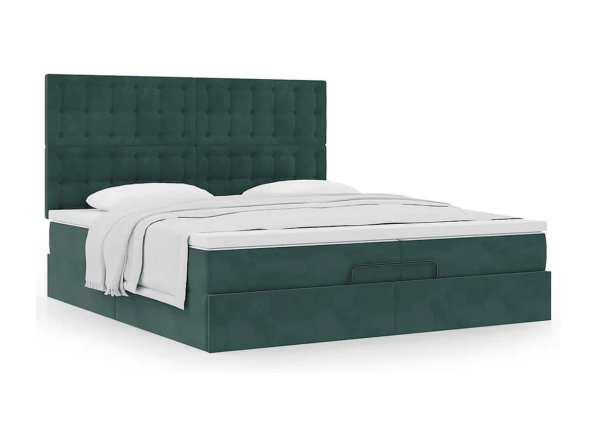 Cadre de lit ottoman avec matelas vert foncé 200x200 cm velours