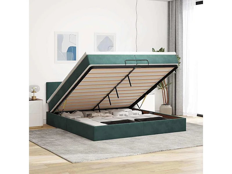 Estructura de cama otomana con colchón verde oscuro 200x200 cm