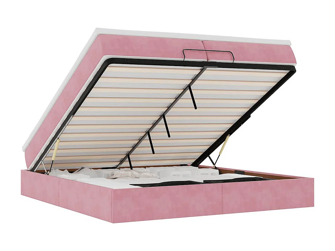 Cadre de lit ottoman avec matelas rose 200x200 cm velours