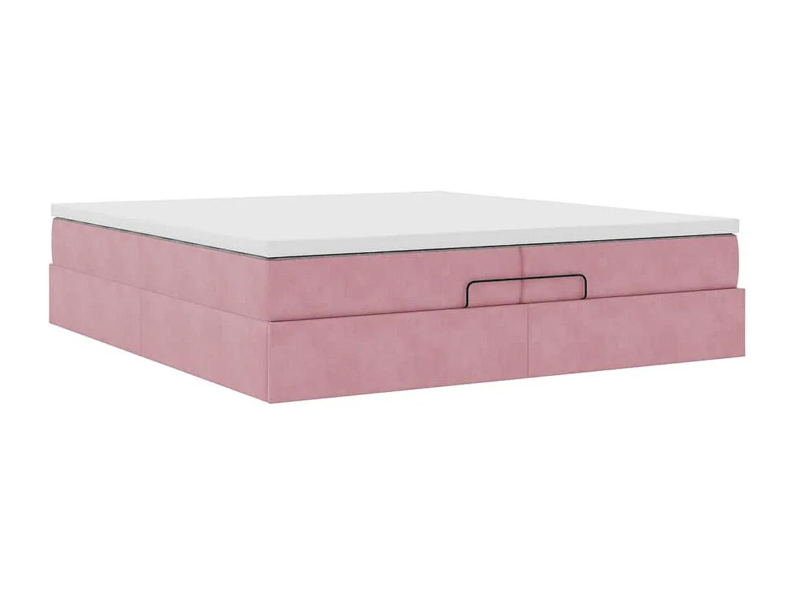 Cadre de lit ottoman avec matelas rose 200x200 cm velours