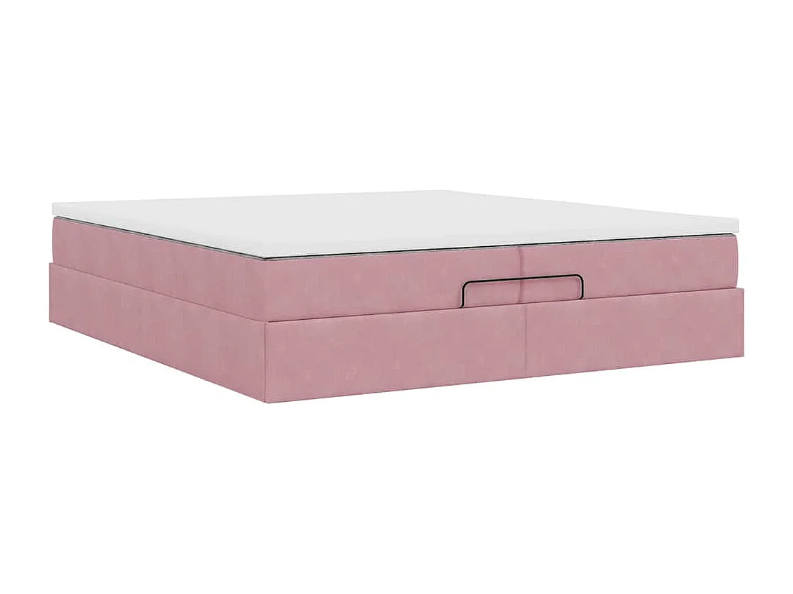 Cadre de lit ottoman avec matelas rose 200x200 cm velours
