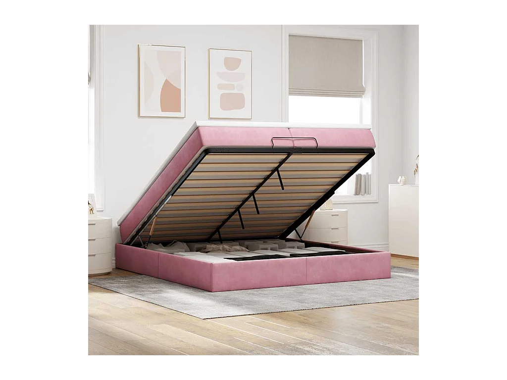 Ottoman bed met matrassen 200x200cm fluweel roze