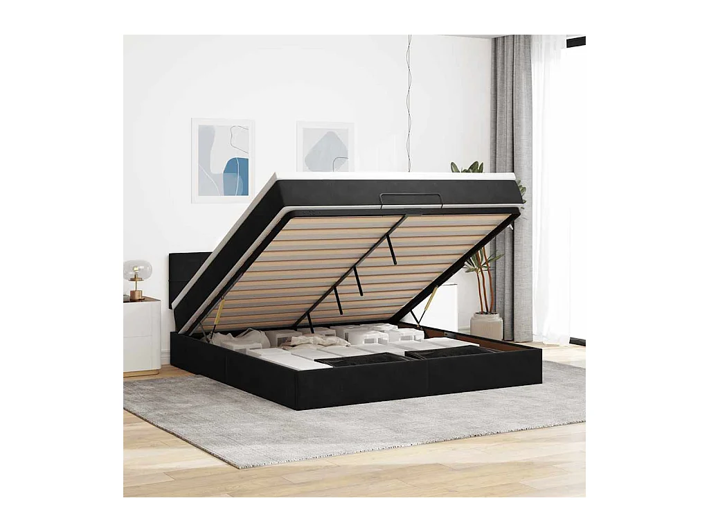 Cadre de lit ottoman avec matelas noir 180x200 cm velours