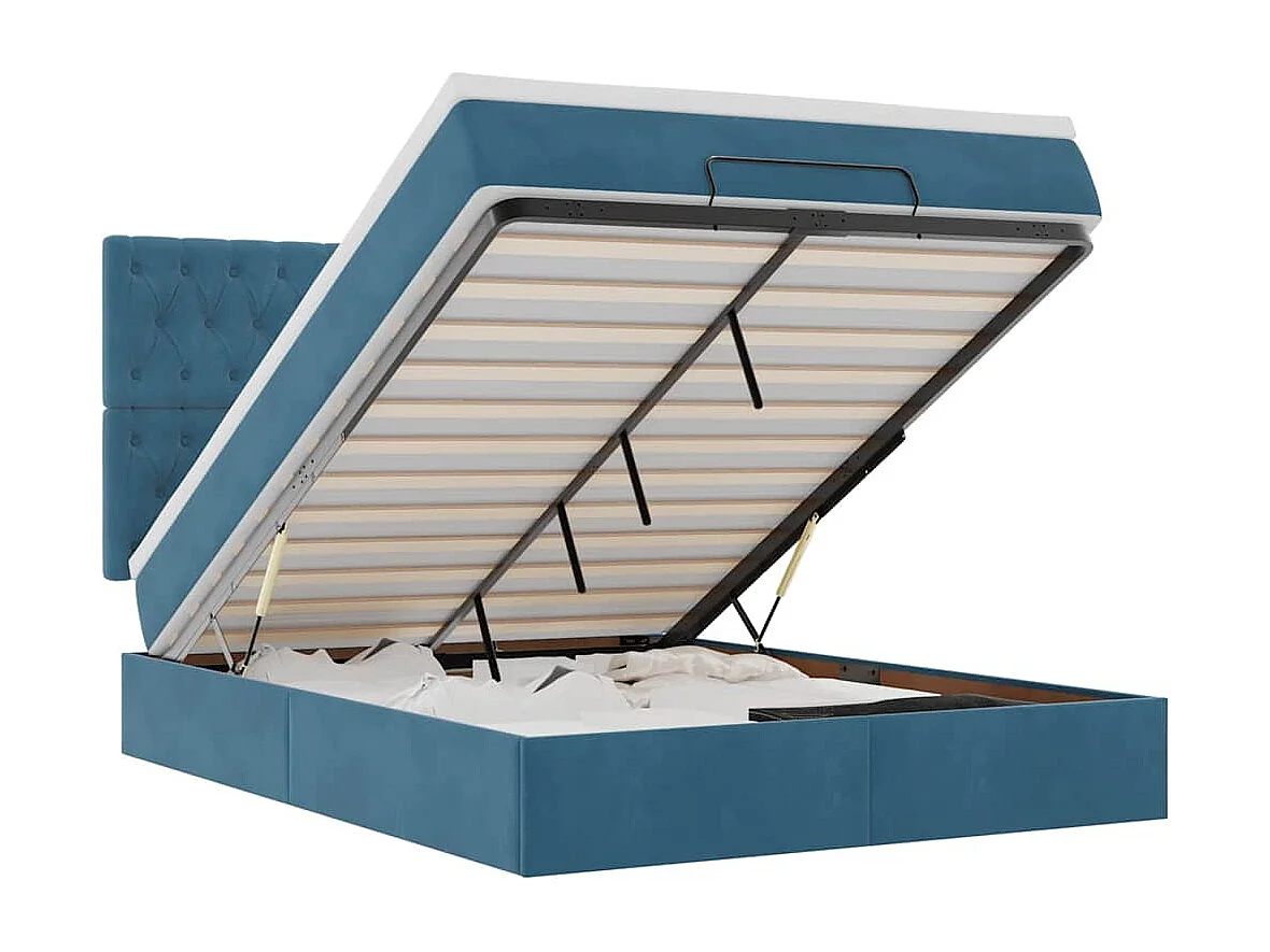 Cadre de lit ottoman avec matelas bleu foncé 140x200 cm velours